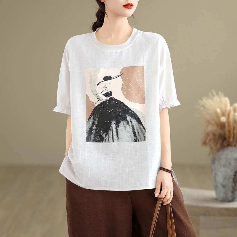 DIMANAF 2025 Summer Plus Size T-Shirt Printing Women Short Sleeve O-Neck Short Loose Tops Tees