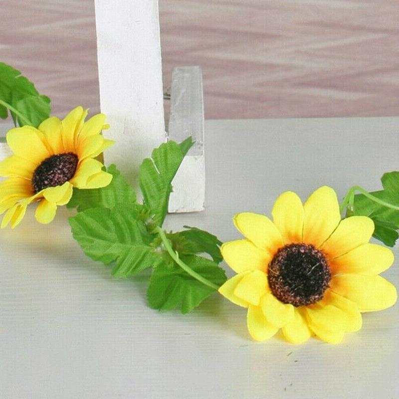 2.6M Artificial Sunflower Garland Silk Fake Flowers Ivy Leaf Plants Home Decor Flower Wall Wreath