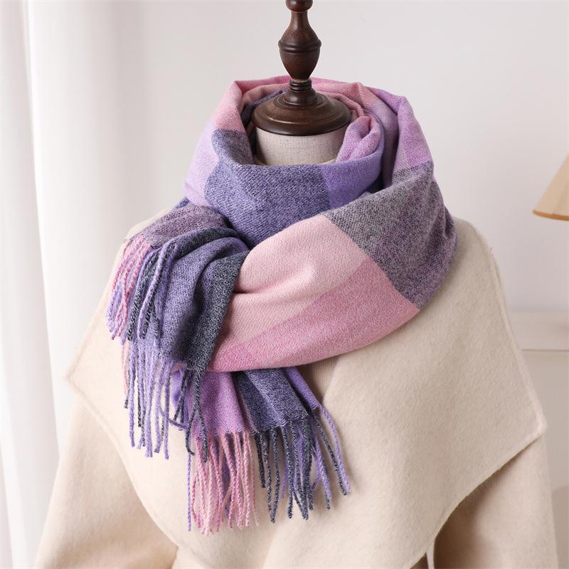 

Luxury Rainbow Color Plaid Designer Winter Scarf Women Cashmere Shawl Outdoor Blanket Neckerchief Wrap Pashmina Tassel Warm Lady 63x200cm