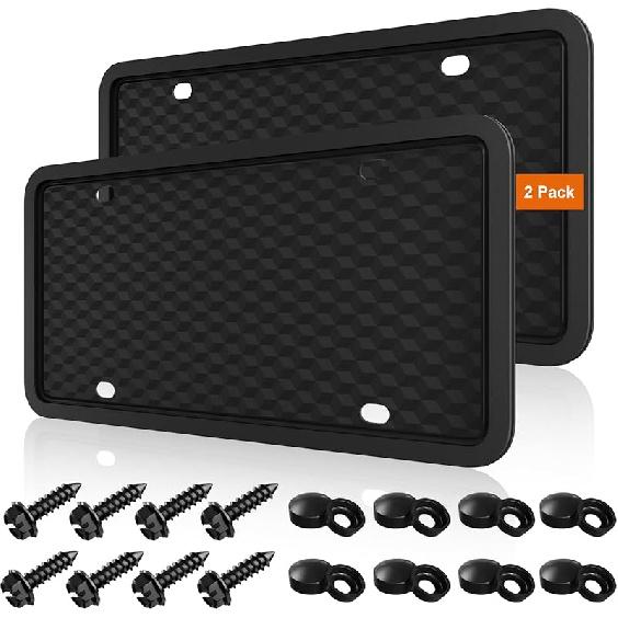1 Pack License Plate Frames, TPU Black Car Licence Plates Frame Holder for Men and Women - Front & Rear Plate Frame Protector with Screw Kit
