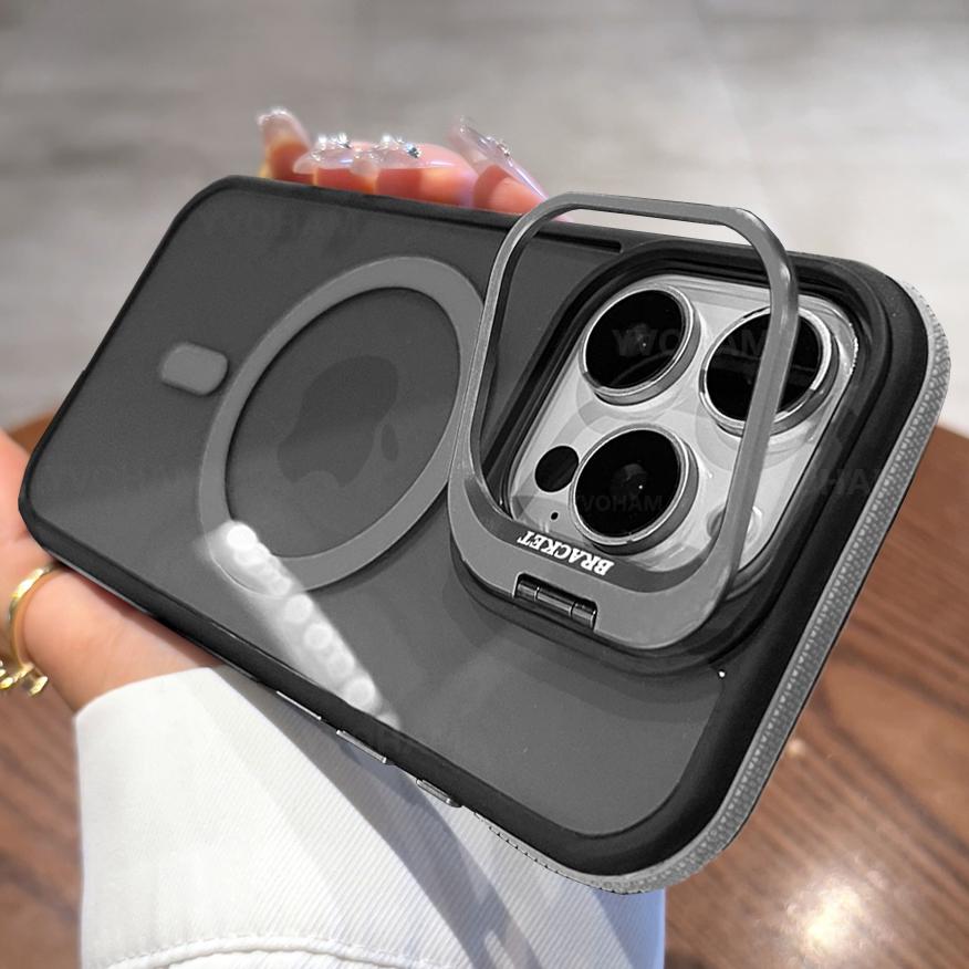 Black Transparent For Magsafe Bicolor Magnetic Case For iPhone 16 15 14 13 12 11 Pro Max Plus Stand Translucency Cover
