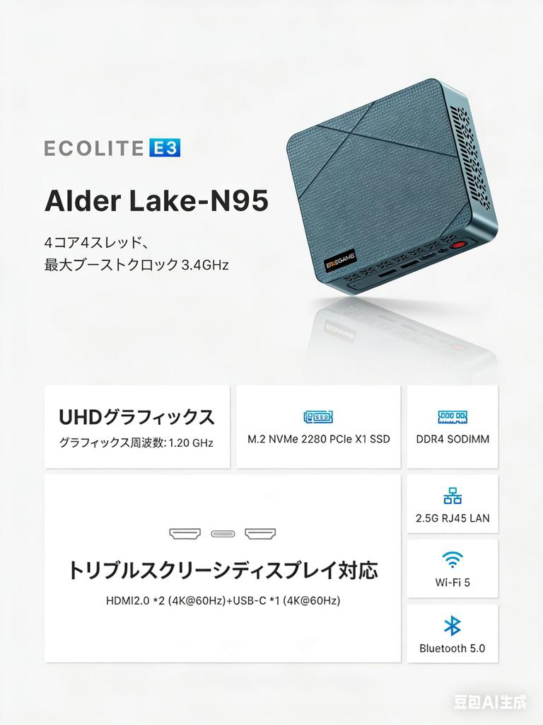 BOSGAME ECOLITE Series E3 Mini PC N95 MiNipc 16GB 512GB NVMe SSD Desktop PC Windows 11 Pro 4K 60Hz output support Small PC Wi-Fi 5/BT 5.0/2.5G LAN/SSD