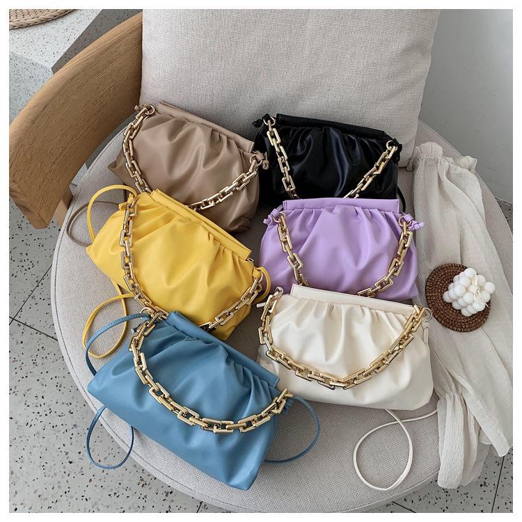 2020 Women's Chunky Chain Ruched Microfiber Crossbody Underarm Handbag