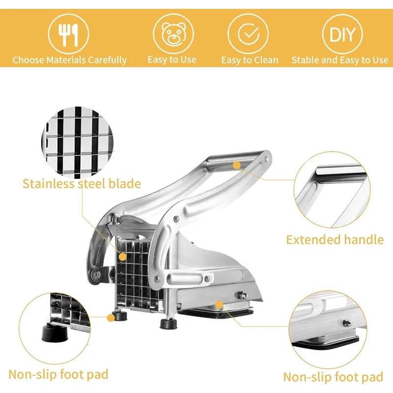 Multi-functional Potato Slicer for Cutting Carrots Cucumbers French Fry Cutter Stainless Steel Potato Cutter with 2 Blades