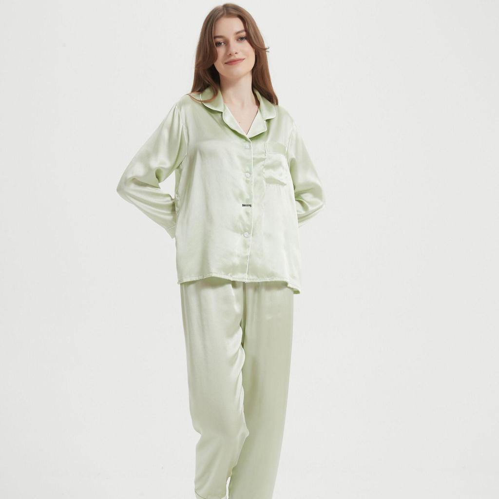 Women's Long Sleeve Silk Pajama Set - 100% Mulberry, Versatile for Spring/Summer, Indoor/Outdoor Wear