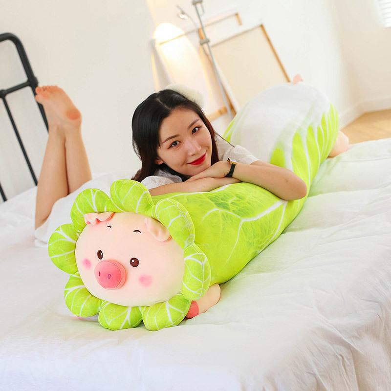 New Cabbage Pig Strip Throw Pillow Doll Cute Pig Doll Plush Toy Girl Sleeping Bed Throw Pillow