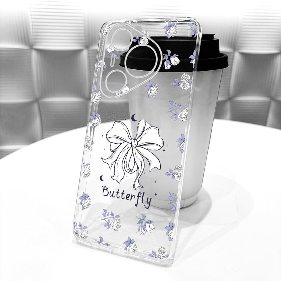 For Huawei Pura 70 70Pro 70 Ultra Pura 80 pro Pro+ Phone Case Clear Soft TPU Bumper Cover Cool Cartoon Butterfly Flower Funda