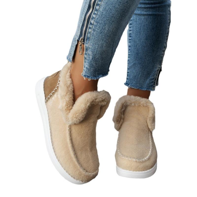 Large size plush cotton shoes for women's autumn and winter new flat bottom thickened round head snow boots for women
