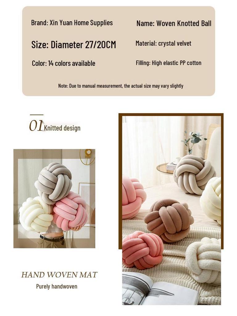 Nordic Hand-Woven Velvet Knot Pillow - Three-Strand Rope Ball Design