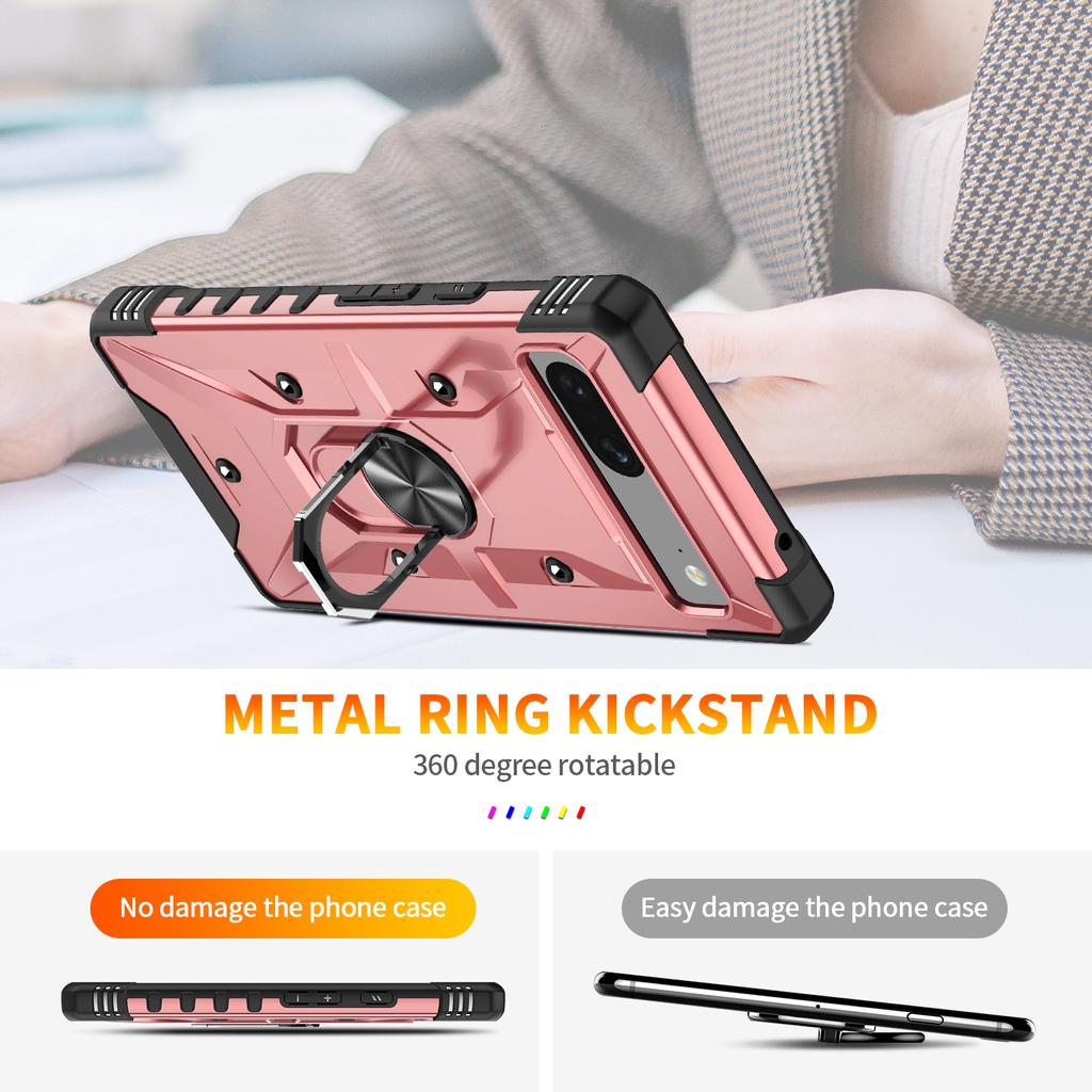 For Google Pixel 7 5G TPU+PC Dual Layer Phone Case Ring Holder Kickstand Protective Cover