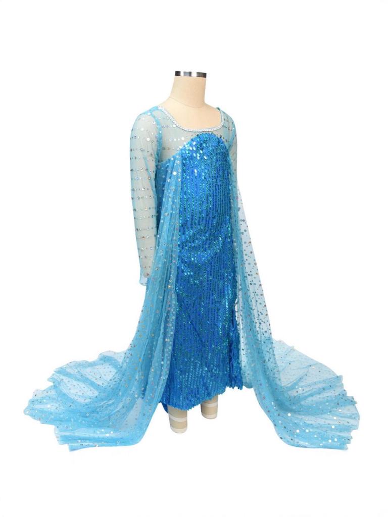 Frozen Girls' Elsa Sequin Mesh Long-Sleeve Formal Dress