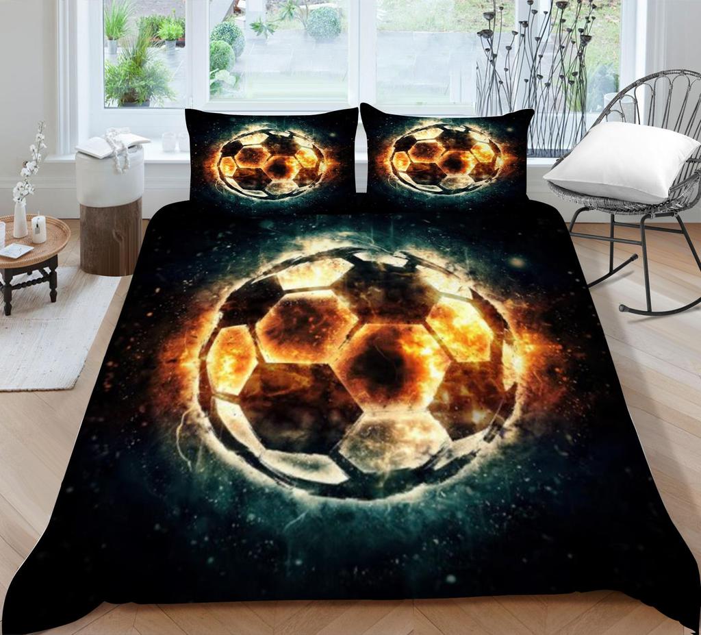 Bedding Set 3D Football Quilt Cover Bed Covers Home Bedclothes with Pillowcases Hot Sale Produce Microfiber Warm