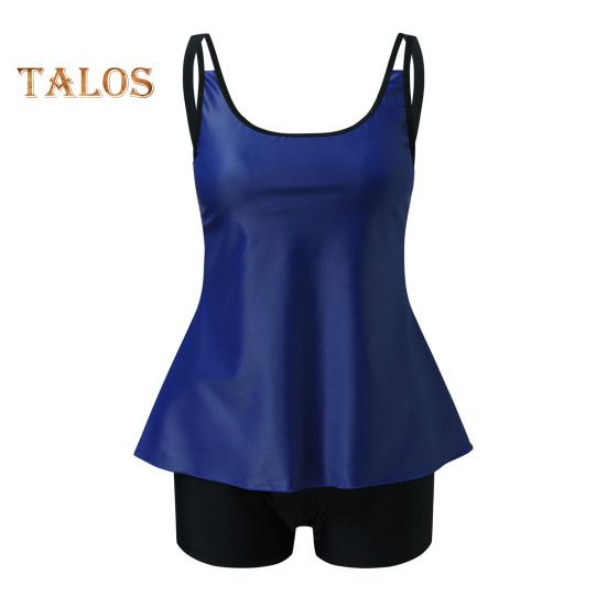 

2 шт./комплект женский танкини комплект U-образный вырез слинг топы плавки комплект однотонный дизайн пляжный стиль купальник XXL темно-синий