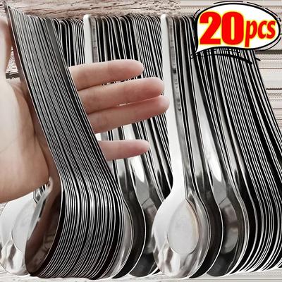 20/1PCS Stainless Steel Spoon Flat Bottom Rice Spoons Long Handel Dessert Spoon Home Public Scoops Tablespoons Kitchen Tableware