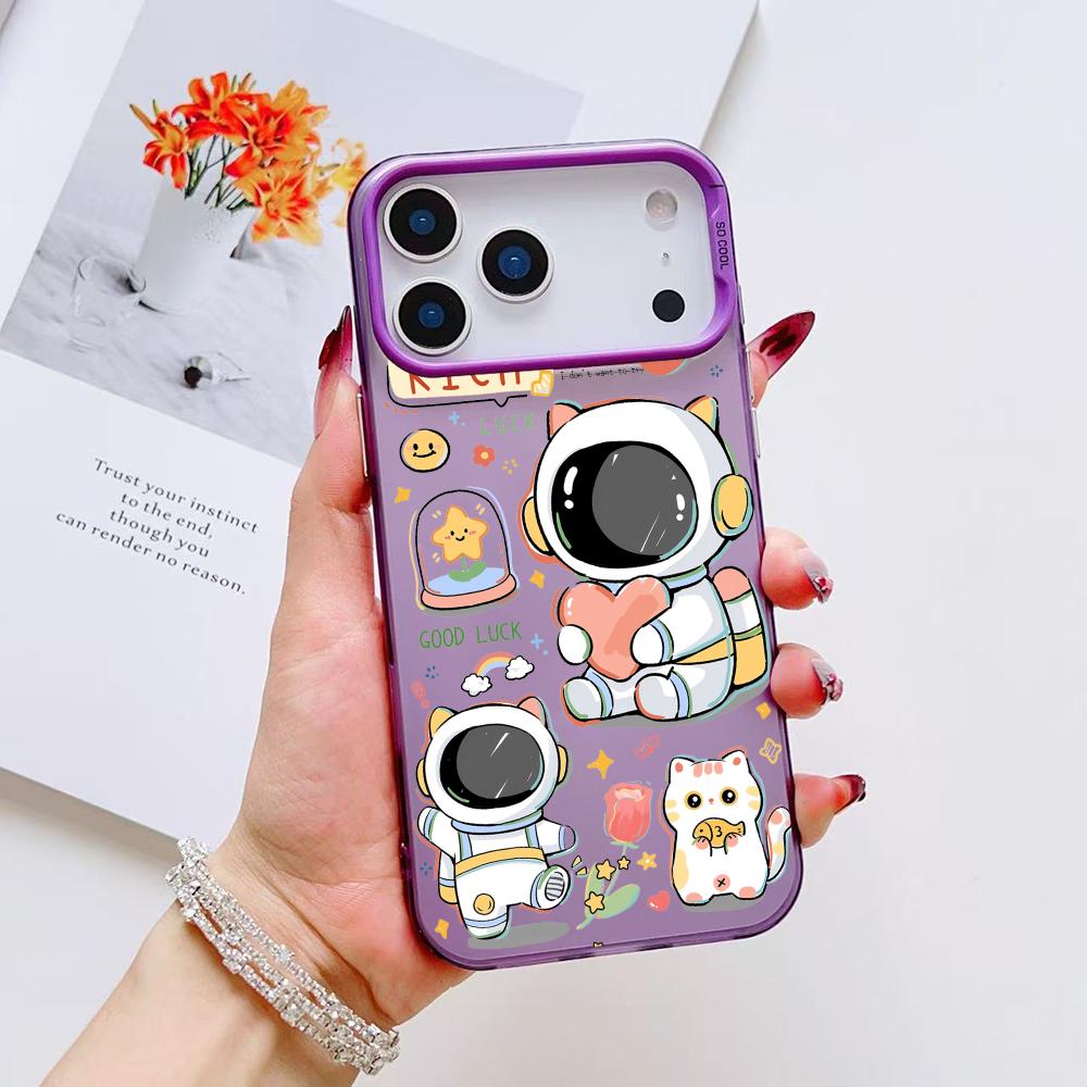 Cute Cartoon Astronaut Phone Case For iPhone 17 16 15 14 13 12 11 Pro Max Air Matte Laser Aurora Shockproof Funda