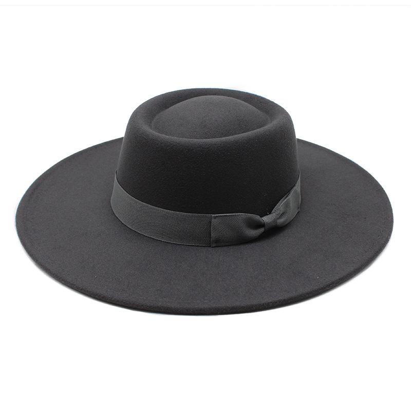 New simple solid color wool.cm brim men's and women's autumn and winter warm outdoor oval ring top hat