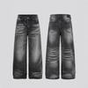 American Retro Men's Jeans Retro Washed White Cat Whisker Textured Commuter Wide-leg Loose Straight Pants Summer