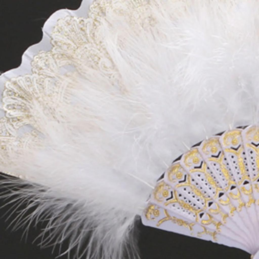 Chinese Style Vintage Retro Foldable Hand Fan Feathers Lace Folding Handheld Fan for Dance Wedding Decoration Party Favor Gifts