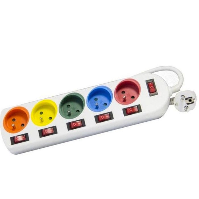Steckdosenleiste - BOXÉLEC - 5 Steckdosen - Einzelne Schalter - 3680W - Bunt