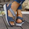 Women's Plus Size Espadrille Wedge Sandals, Metal Buckle Peep Toe Sandals