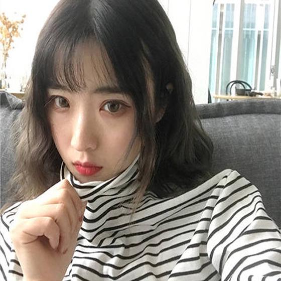 High-neck Bottoming Shirt Women Loose Wild Black and White Striped Long-sleeved T-shirt