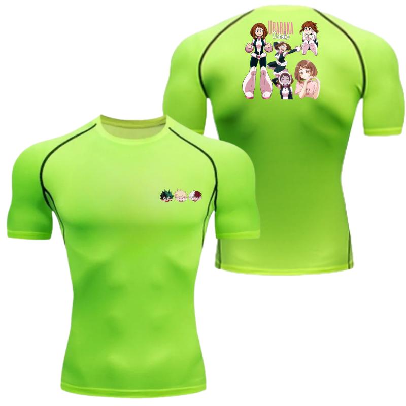 Men Compression Shirt Workout Quick Dry Uraraka Ochako Print Top Breathable Sweat Absorbing Tight Fit T-Shirt Sweat-Resistant