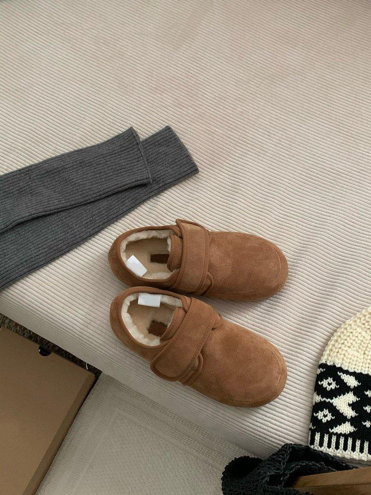 Flat-bottomed Mary Jane Mao Mao Shoes Women's 2025 Autumn and Winter New Velcro Velvet Warm Boken Shoes One-pedal Cotton Shoes