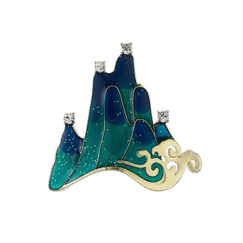 National Style Landscape Painting Retro Brooch Female Niche Unique Design High-End Corsage Exquisite Fashion Pin Clothes Accessories