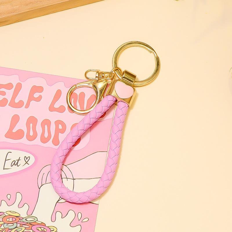 Heart Leather Rope Keychain with Zinc Alloy Pendant and Lobster Clasp розовый