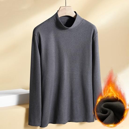 Men Turtleneck Base Shirt Solid Color Long Sleeve Thin Stretchy Tops Autumn Winter Style Base Layer Tops