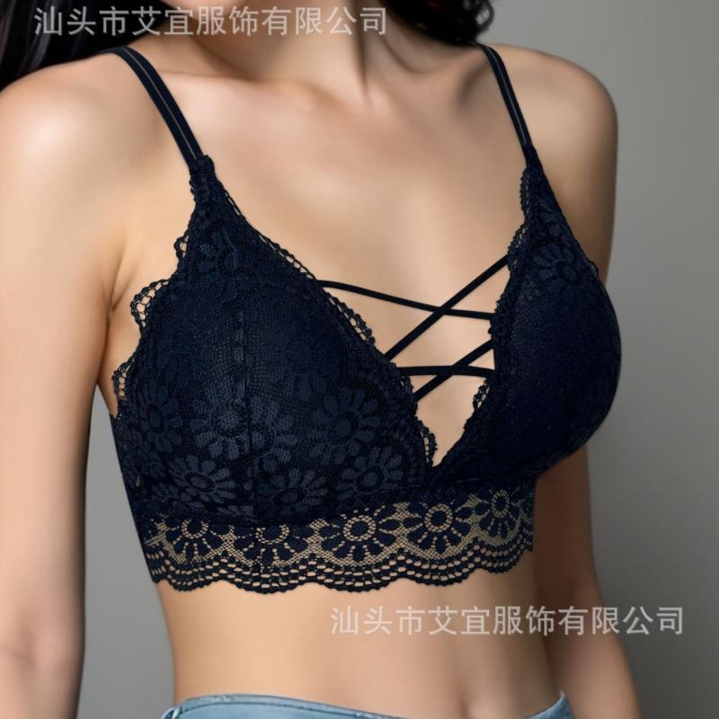 Wireless Lace Trim Gathered Deep V Sexy Comfortable Daily Women Bra