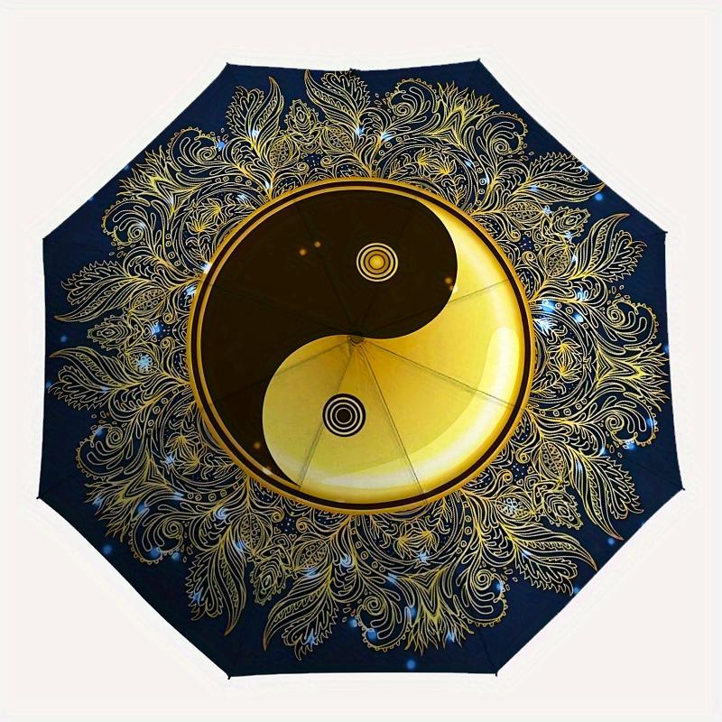 Golden Yin Yang Symbol Decorative PrintUmbrella, Portable 3-Fold Compact Umbrella,Christmas Gift ES396