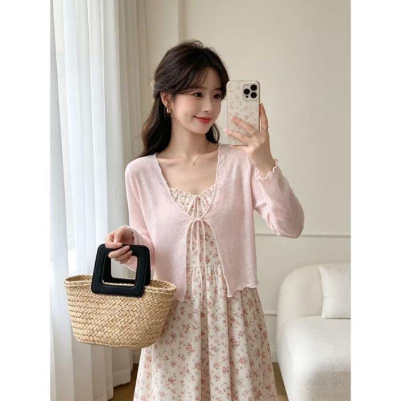 Traditional Style Lace-up Sun Protection Cardigan Lightweight Women's Outerwear Cover-up Summer Shawl Small Blazer Jacket