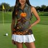 Women's Sleeveless Golf Shirt with Zip Front and Collar, Halloween Print Sporty Vest
