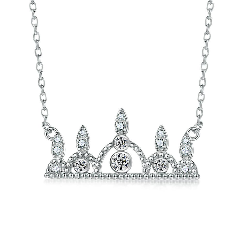 

925 silver full diamond zircon princess crown necklace women s light luxury European and American fashion sterling silver collarbone chain 925 silver платиновый