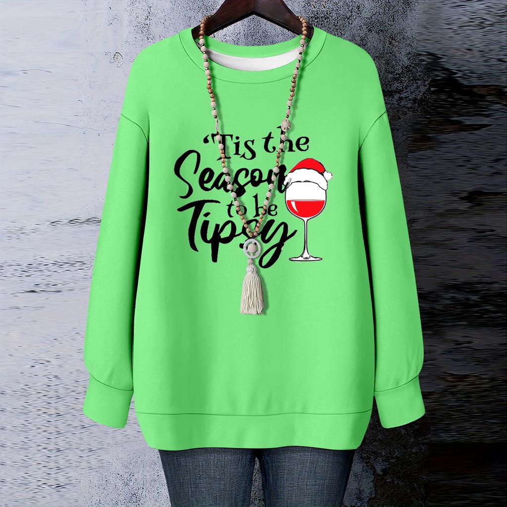 Ladies' Christmas Printed Round Neck Long Sleeved T-shirt Sweatshirt Top