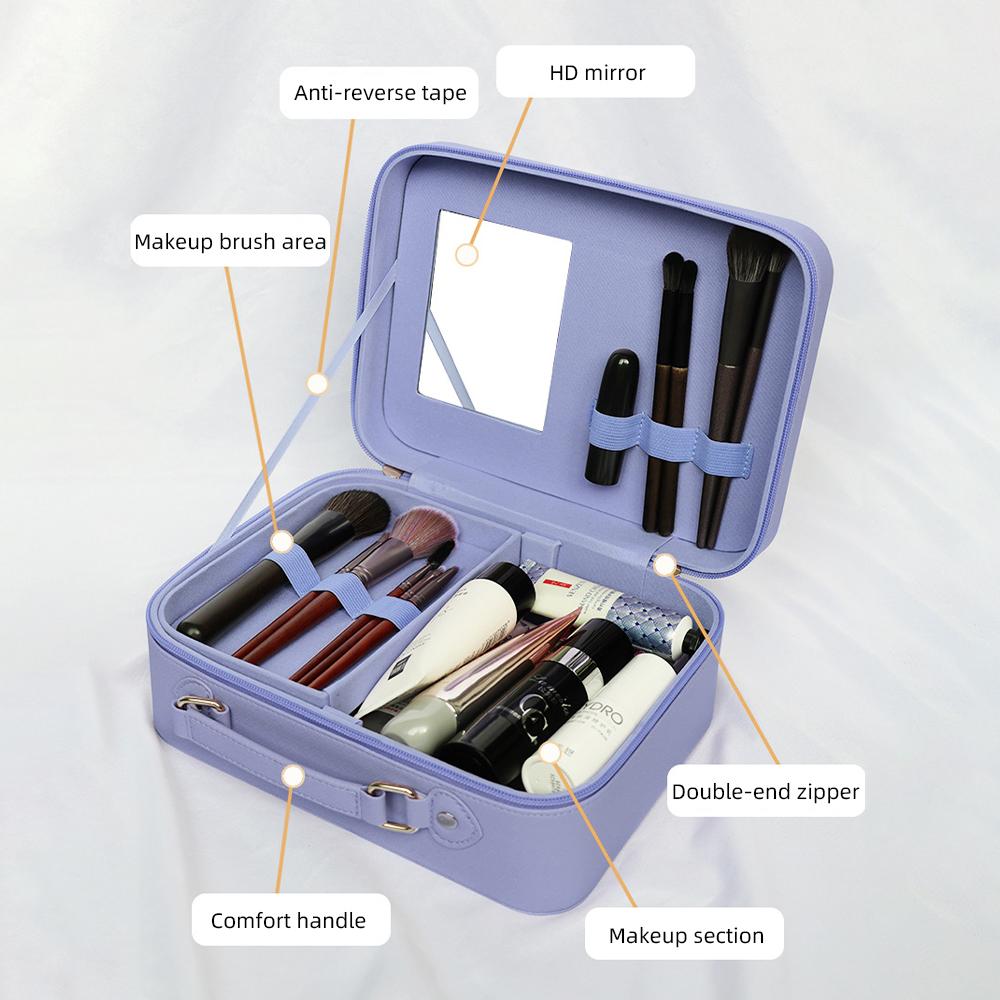 Reise-Make-up-Koffer mit Spiegel - Unterteilbarer Kosmetik-Make-up-Koffer für den Zug Wasserdichte PU-Schale