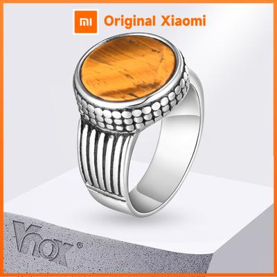 Vnox Tigerauge Stein Runder Oberteil Fingerband für Männer Jungen, Edelstahl Siegelring, Klobiger Männlicher Punk Ring Schmuck