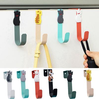 Cute Stainless Steel Cat Kitchen Cabinet Door Cat Shape Hanging Drawer Robe Hanger Free Punching Cat Storage Hook Cabinet