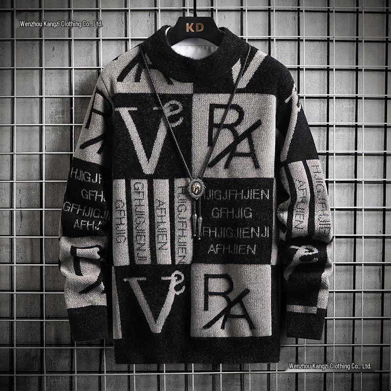 Men's Trendy Contrast Stripe Round Neck Sweater - Long Sleeve Knitwear for Autumn/Winter