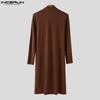 INCERUN Autumn Men Long Sleeve Cutout High Splits Ribbed Tunic Tops Pullovers
