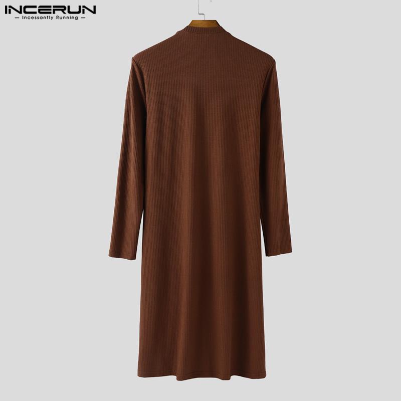 INCERUN Autumn Men Long Sleeve Cutout High Splits Ribbed Tunic Tops Pullovers