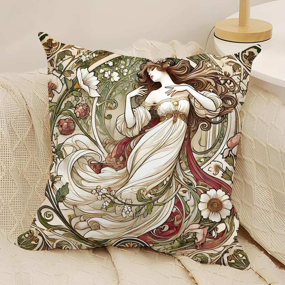Art AAlphonse MMucha Master Pillow Case Natural Linen DoubleSided Printing Sofa Home Decor Cushion Cover