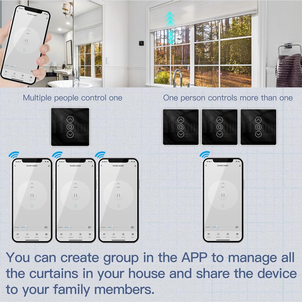 LangYeao WiFi Smart 2.5D Arc Glass Touch Panel Curtain Switch for Roller Blinds Shutters APP Control Work With Alexa Google Home