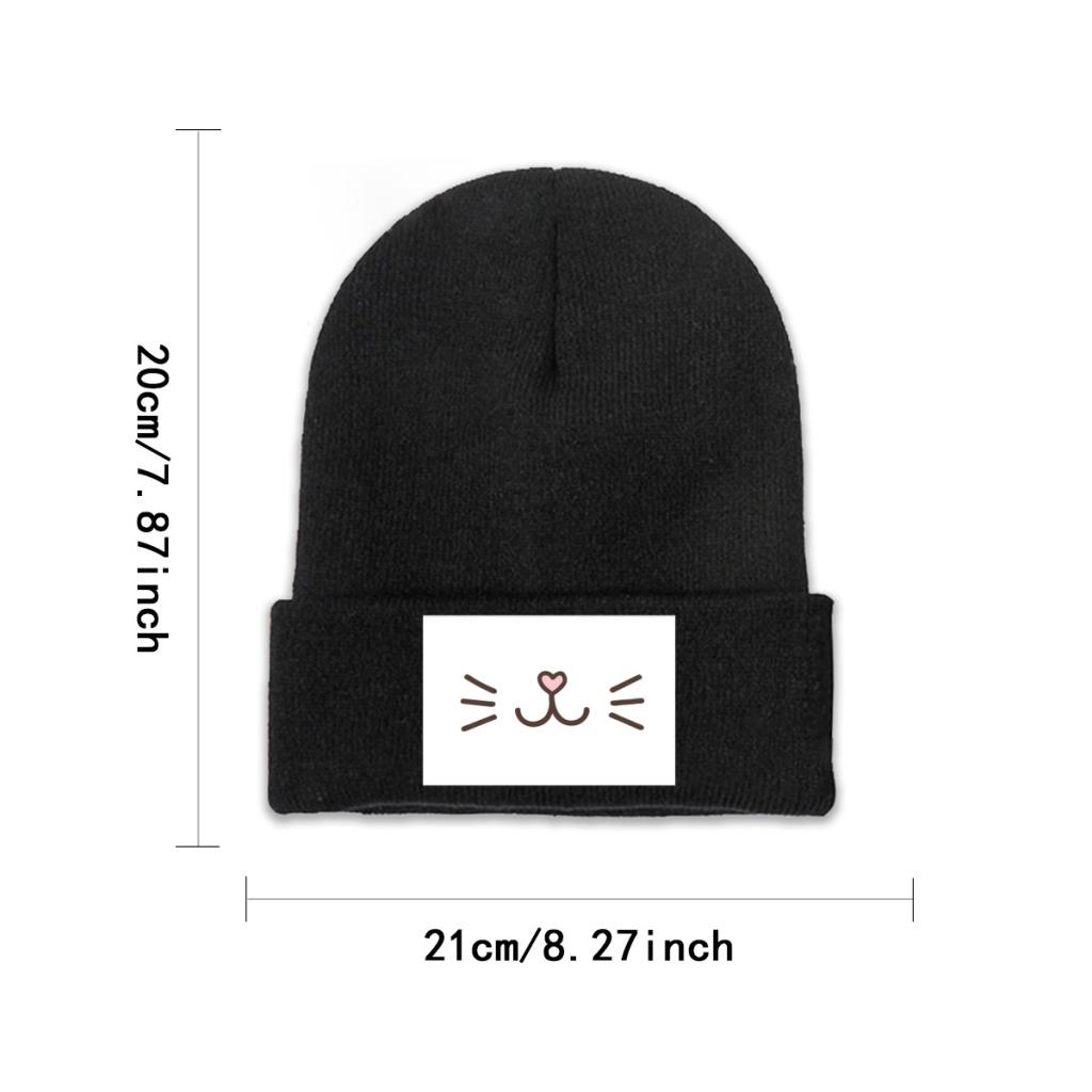 Süße Katzengesicht-Strickmützen, Damen, Unisex, Skullies-Mützen, Wintermütze, Polyester, Kitty, Feline, Kätzchen, Hip-Hop-Kappen