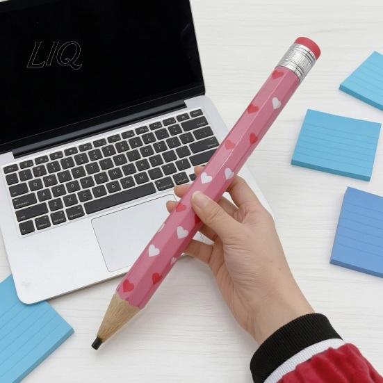 Unique Pencil Design Giant Pencil, Extra Large Writable with Colorful Romantic Desk Decor Pattern Printed, Oversized for School Office Supplies Heart