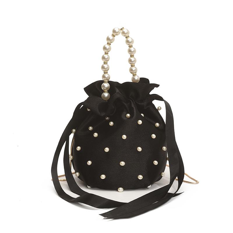 Pearl handbag women's niche design drawstring bucket bag Internet celebrity bridal bag high-end shoulder messenger bag