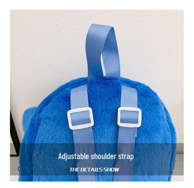 Plush Cartoon Embroidery Backpack for Kids – Cute Double Shoulder Bag