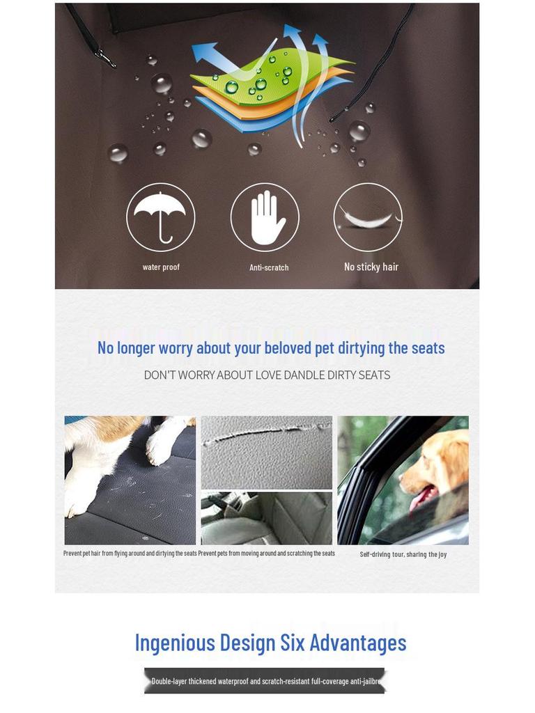 Dog Double-Layer Dirt-Resistant Car Seat Pad for Pets - Back Seat Cushion with Open Hole Design