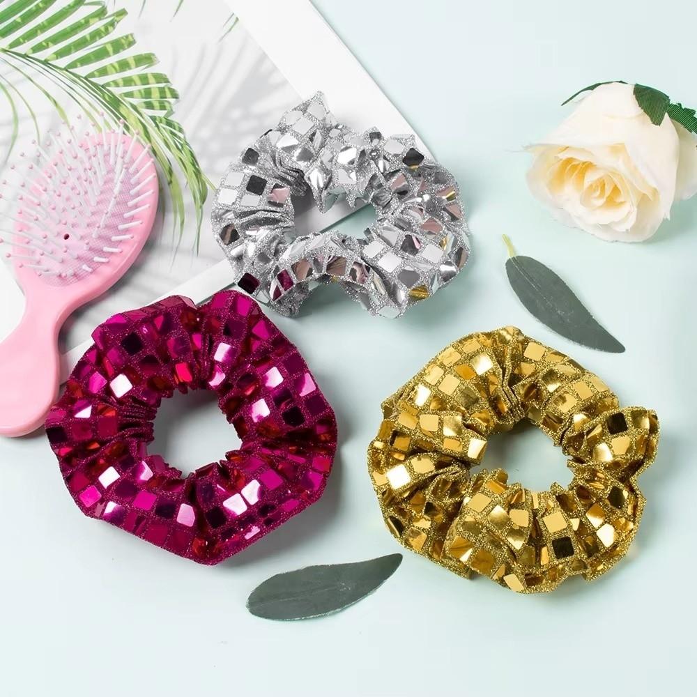 6pcs Square Sequin Rubber Bands Set Retro Disco Women's Hair Ties Fashion Sequin Hair Rope  Wedding